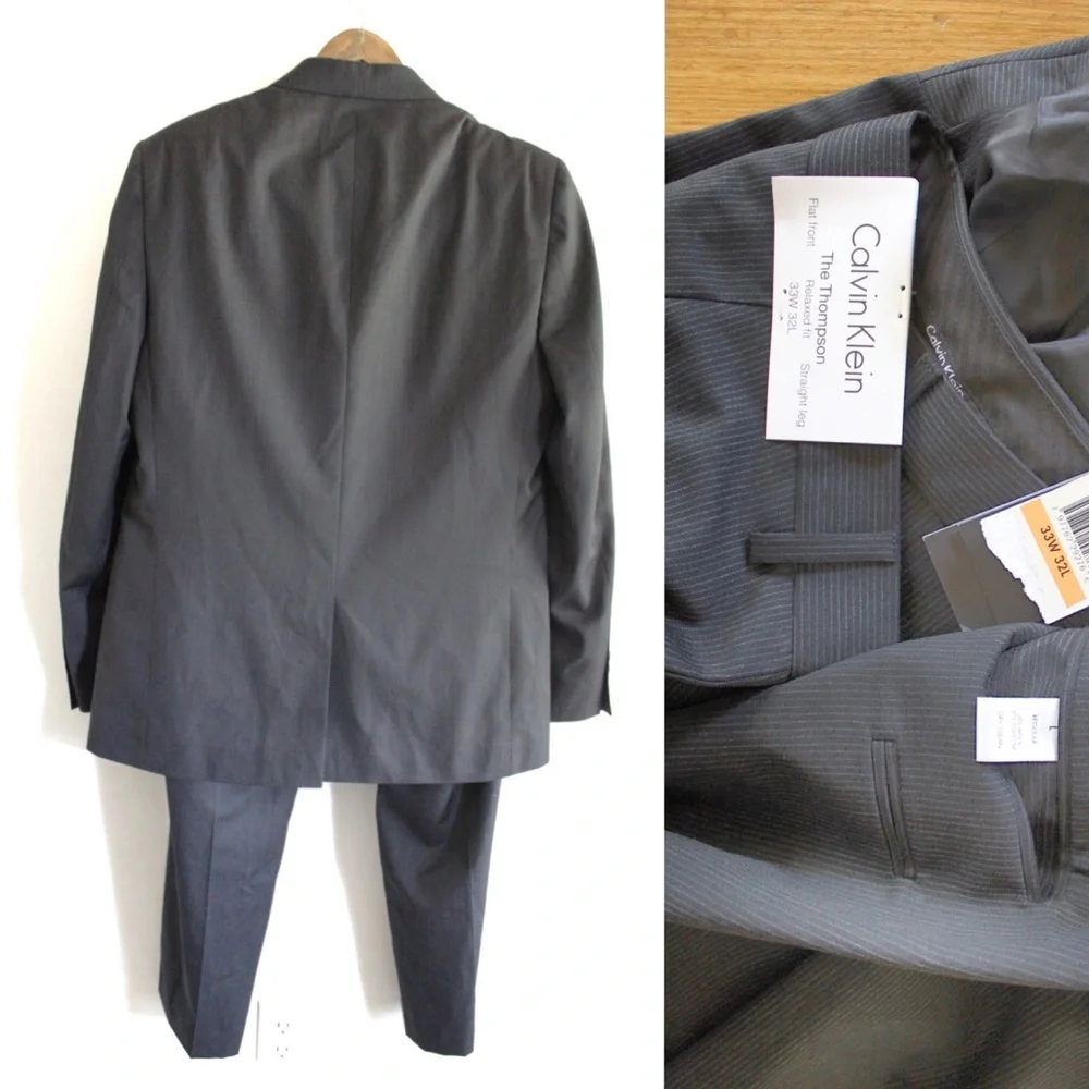 Calvin Klein Stripe Suit Large Jacket and Thompson Pants 33 x 32 NWT